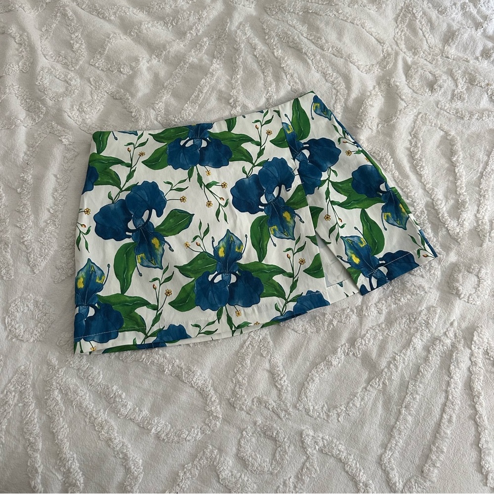 Floral Mini Skirt in Blue and Green